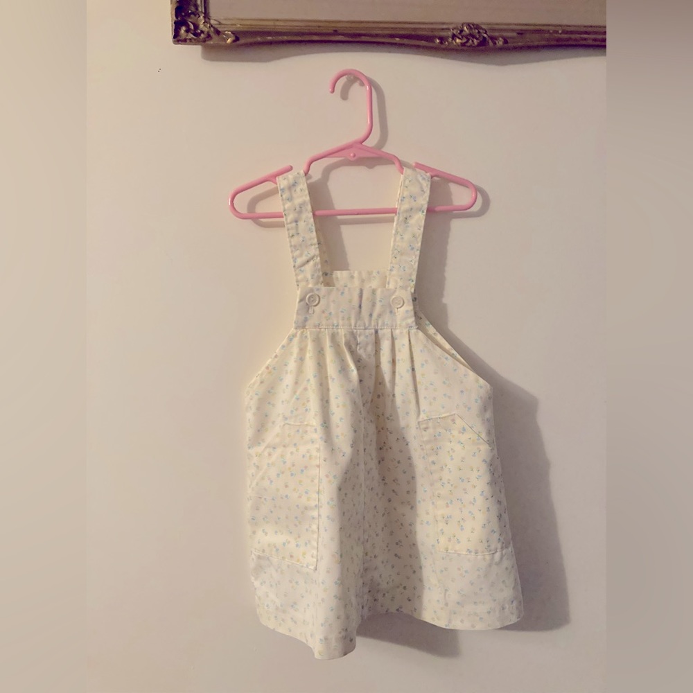 Majdell • Vintage 90s Toddler Girl’s Spring Tulip Pattern Overall Dress Size 4